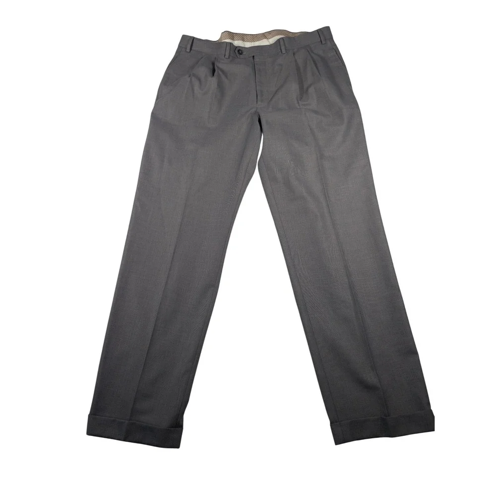 Lauren Ralph Lauren Dress Pants Mens 38x32 Gray Pleated Cuffed Washable Trousers
